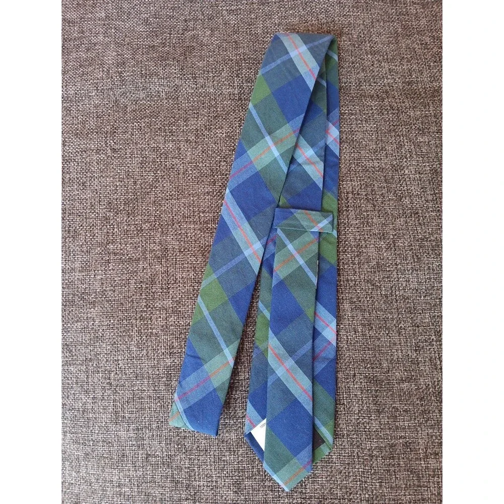 Tie 70s 80s 90s Y2K Youth Crewcuts Cotton Blue Green Plaid  2.5 Wide 52 Long